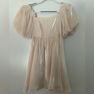Ivory poof sleeve shimmer dress